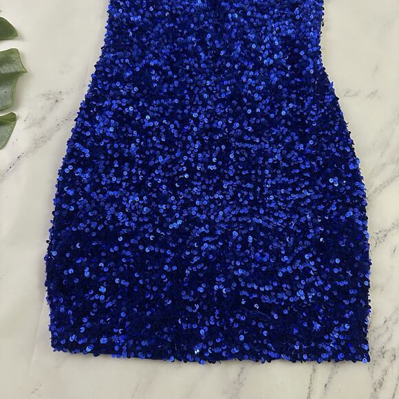 Lucy in the Sky Womens Sequin Mini Dress Size S Bright Blue Sparkle Party Short - Picture 4 of 10